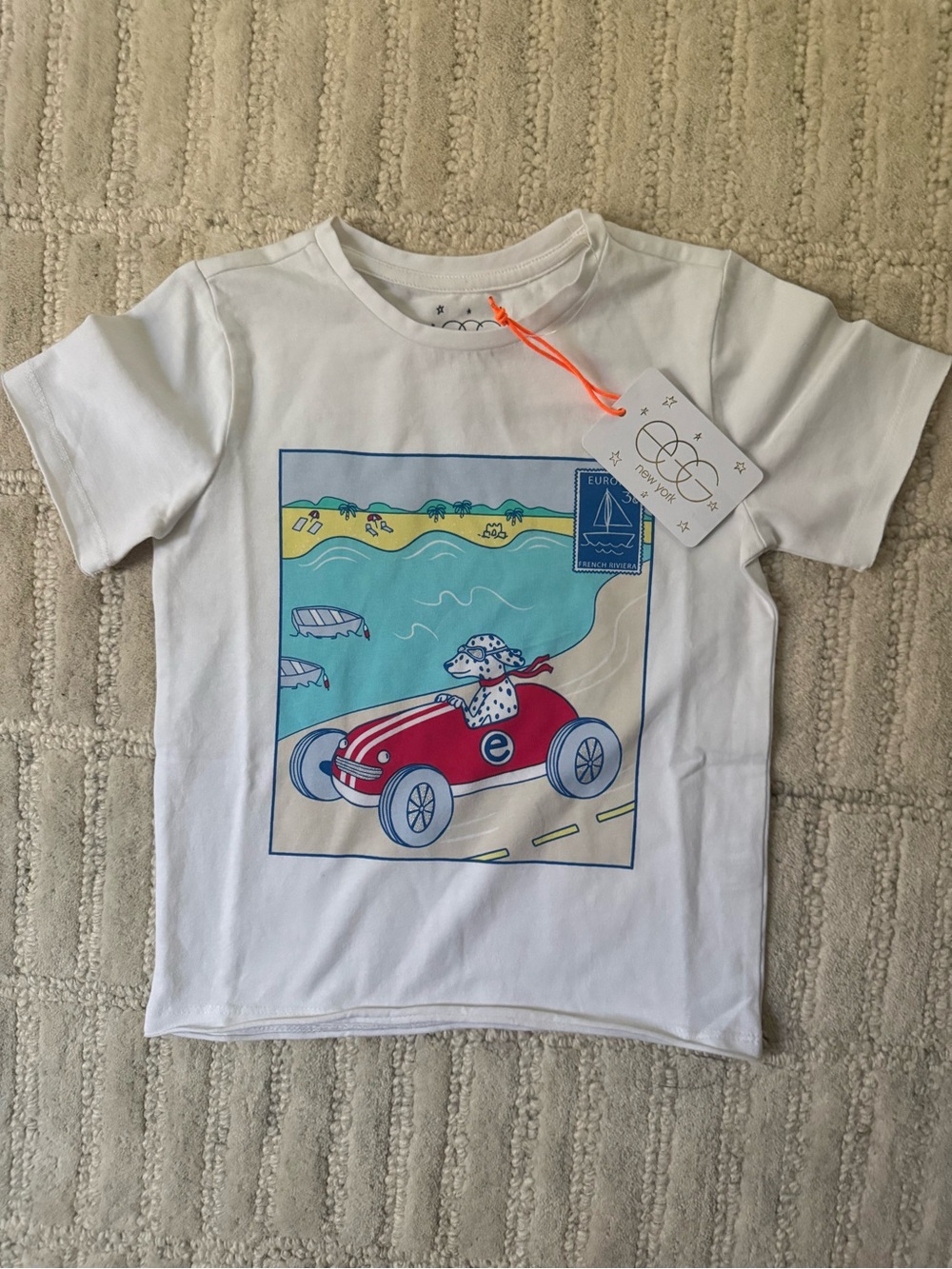 Kids White Tee with Red Race Car Graphic